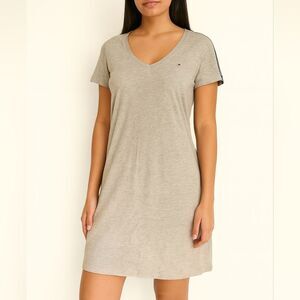 Tommy Hilfiger Gray Logo Shoulder T-Shirt Dress M Stretch Athleisure Activewear